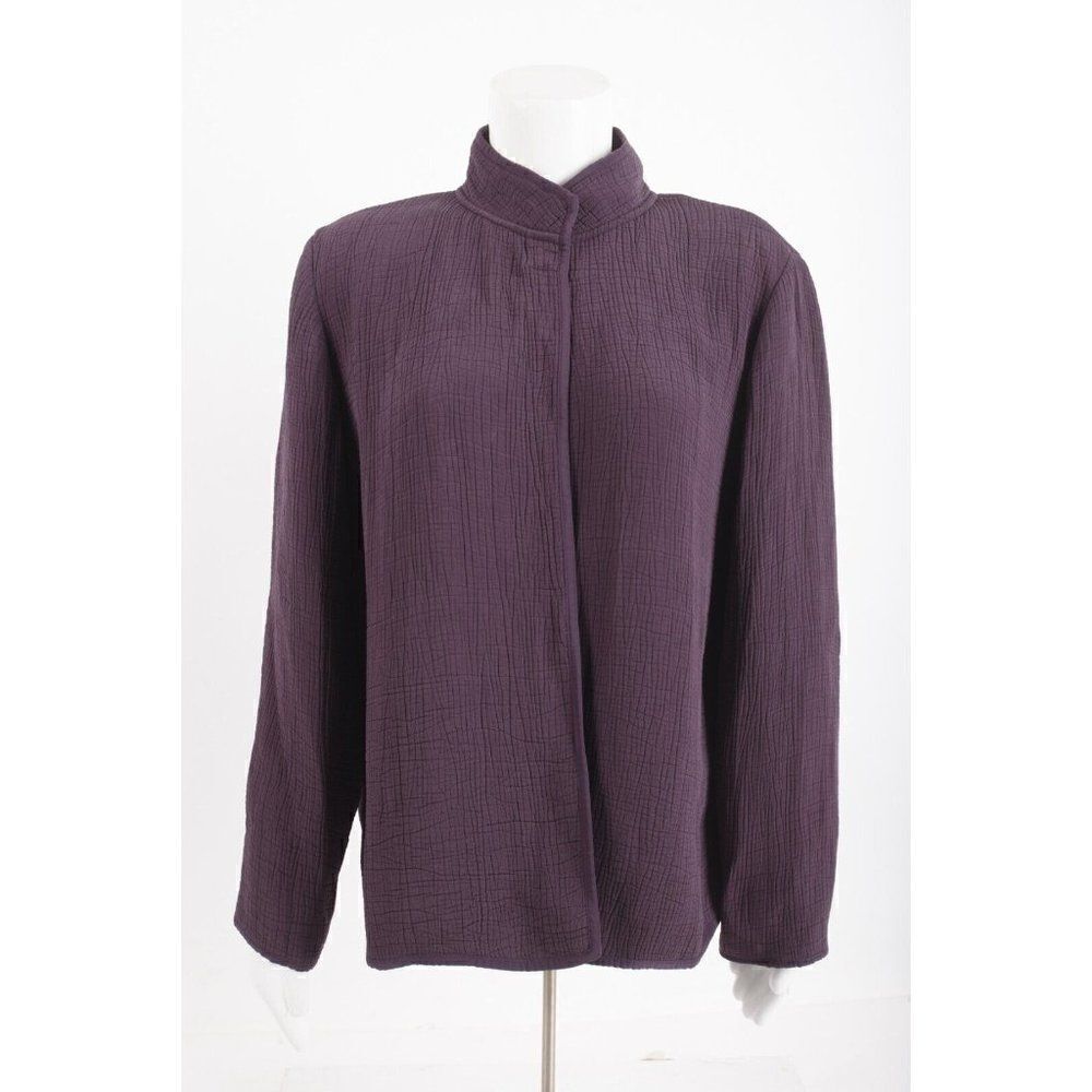 Eileen Fisher Womens Suit Coat Blazer Size M Purple Deep Plum Textured Silk